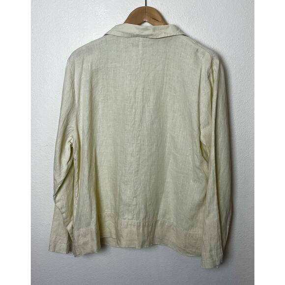 Flax Button Up 100% Linen Shirt Jacket Sz Medium Yellow Lightweight Langenlook - Picture 2 of 8